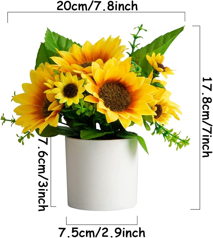 XONOR Artificial Flowers – 4Pcs Potted Mini Fake Sunflowers for Home Decor Party Wedding Office Patio Table Desk Decoration