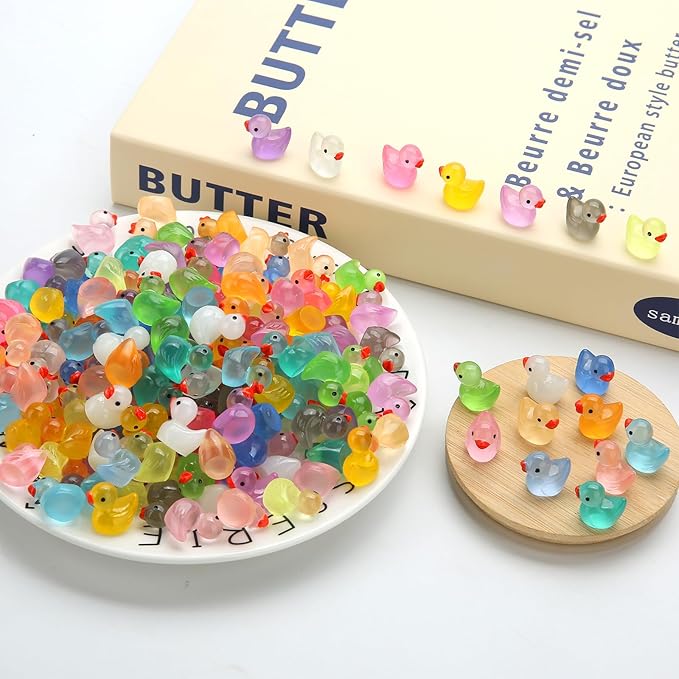 240pcs Luminous Mini Resin Ducks, Tiny Animals Bulk Glow in The Dark Small Plastic Miniature Ducks Figures for Dollhouse Decor Micro Garden Home Landscape Aquarium Craft Gifts Party Favors Toys