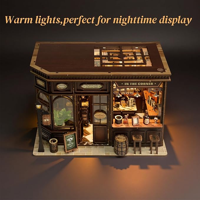DIY Book Nook Kit - Corner Miniature Wooden House Toy Model,3D Puzzle Tiny House Bookshelf Insert Decor for Adults,Teens,Creative Christmas/Birthday Gift for Book Lovers,Friends,Family (Tavern)