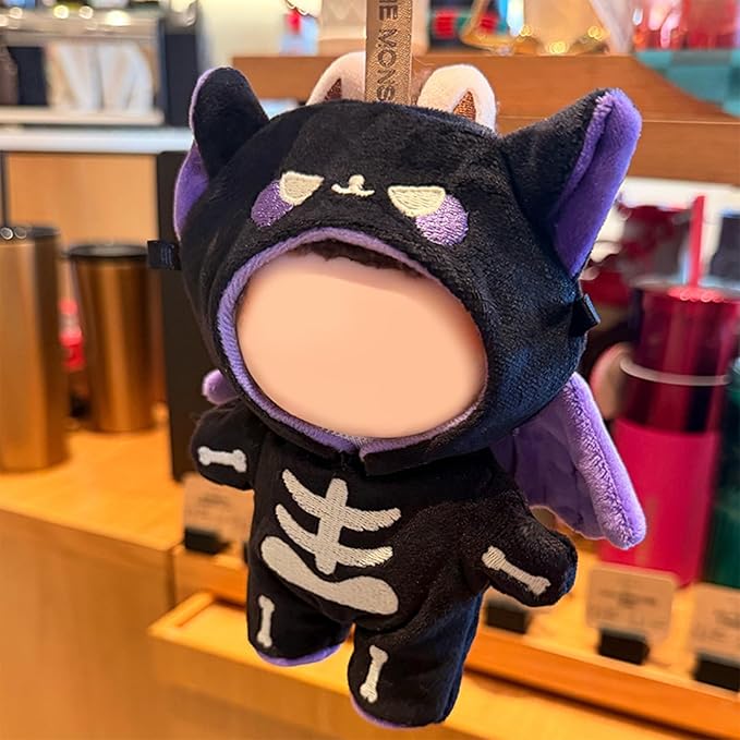 Clothes for LABUBU Doll (NO Doll), 2-Piece Plush Devil Skeleton Accessories for LABUBU 17cm Dolls, Premium Fashion Outfit for LABUBU Unique Dress Up - Demon Hood + Skeleton Jumpsuit