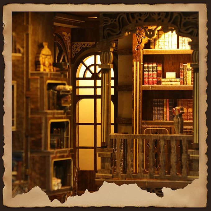 Book Nook Kit, DIY Miniature House Kit, Mini House Building Kit, Miniature Dollhouse Kit for Adults and Teens, 3D Wooden Puzzles with LED Light, Bookshelf Craft Kit (Ancient Book Collection Room)