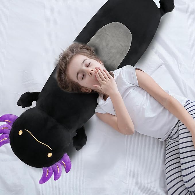 22inch Black Axolotl Stuffed Animal, Soft Long Pillow Doll Cute Axolotl Plush Body Pillow Plushies Toy Gift for Kids, Boys Birthday, Halloween, Christmas
