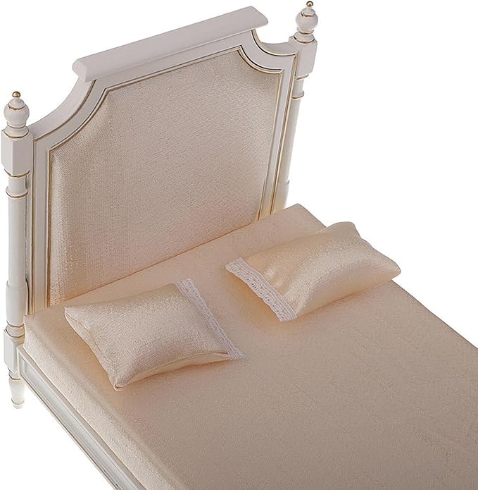 DYNWAVE 1/6 Scale Dollhouse Double Bed Dollhouse Decoration,Doll House Furnishing,Craft,Mini Bed Miniature Furniture for Diorama Room