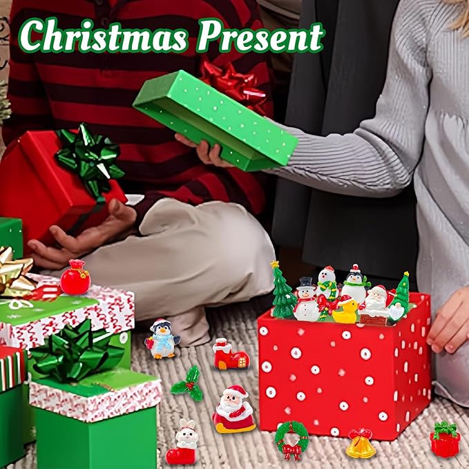 42 Pcs Mini Christmas Figurines Tiny Resin Santa Claus Snowman Xmas Miniature Figures for Holiday DIY Crafts Garden Micro Landscape Party Home Table Decor
