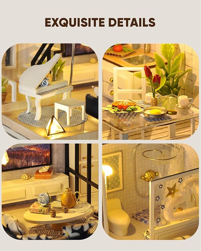 DIY Miniature House Kit, DIY Dollhouse Kit for Adults to Build, Mini House Kit with LED, Mayberry Street Miniatures, Ideal Gifts for Birthday, Halloween Christmas(Satisfied Apartment)