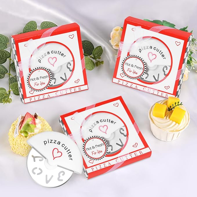 30Pcs Pizza Cutter Wedding Party Favors for Guests, Mini Stainless Steel Pizza Cutter with Red Gift Box for Bridal Baby Shower Decoration Return Souvenirs Prizes (30, Red)