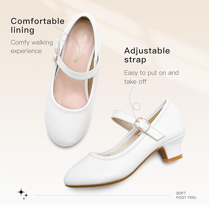 Dufannie Girls Dress Shoes Low Heel Princess Flats Mary Jane Flower Wedding Party Glitter Shoes for Kids Toddler