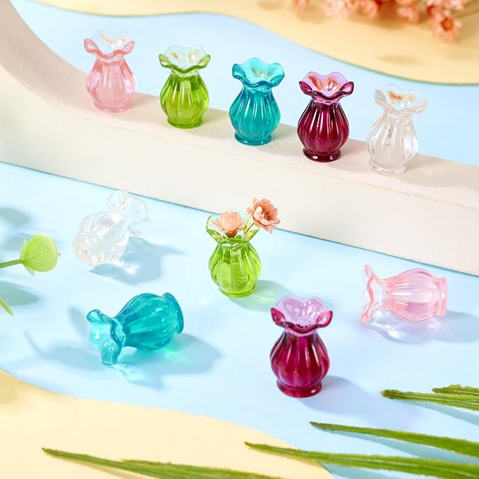 Craftdady 10pcs Vase Miniature Dollhouse Mini Resin Vase Miniature Ornaments Micro Landscape Home Dollhouse Accessories 19.5x13.5 mm for Home Garden Decoration