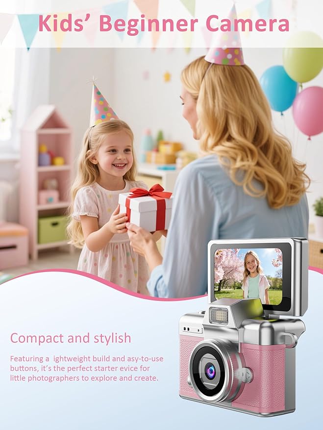 ETODBUWS Mini Keychain Camera, 1080P Digital Camera with 1.47" LCD, 32GB TF Card Included, Pocket-Size Retro Camera for Kids & Adults, Travel Collectible Gift, Pink