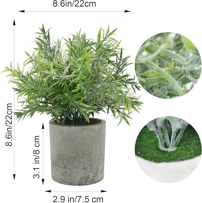 Bacucine 3Pcs Fake Plants Potted Mini Artificial Greenery Artificial Plants for Shelf Table Office Farmhouse Home Decor (Rosemary)