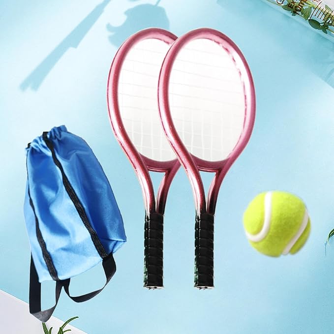 Mini Tennis Racket and Ball Set Mini Tennis Decor Miniature Tennis Kit Adults, Pink