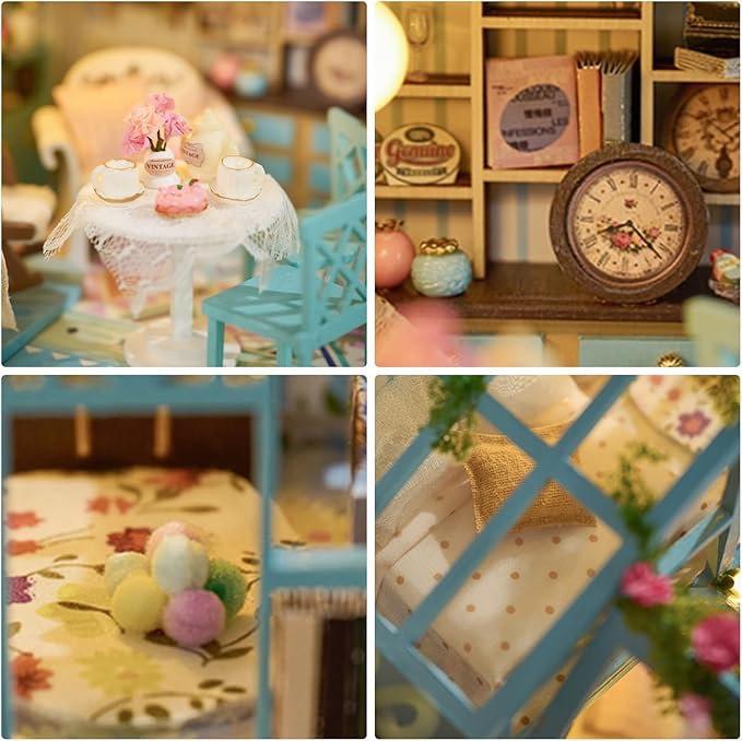 Miniature House Kit, Tiny House Kit with LED Light, DIY Mini House Building Kits for Adults to Building, Unique Gift for Birthday Christmas, Tea House