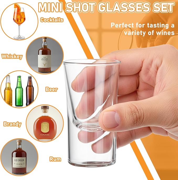 Teecyhooo 24 Pcs 0.5oz/15ml Mini Shot Glass Set with Heavy Base, Clear Cute Whiskey Glasses Cups Small Bulk Wine Cup for Wine Tasting, Vodka Liqueurs Tequila Soju Espressos (Bullet)