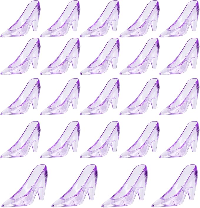 ZYFLSQ 24 Pieces Mini Plastic Cinderella Slippers 3.5 Inch Glass Heels Princess for Wedding Birthday Party Table Favors Decoration (Purple)