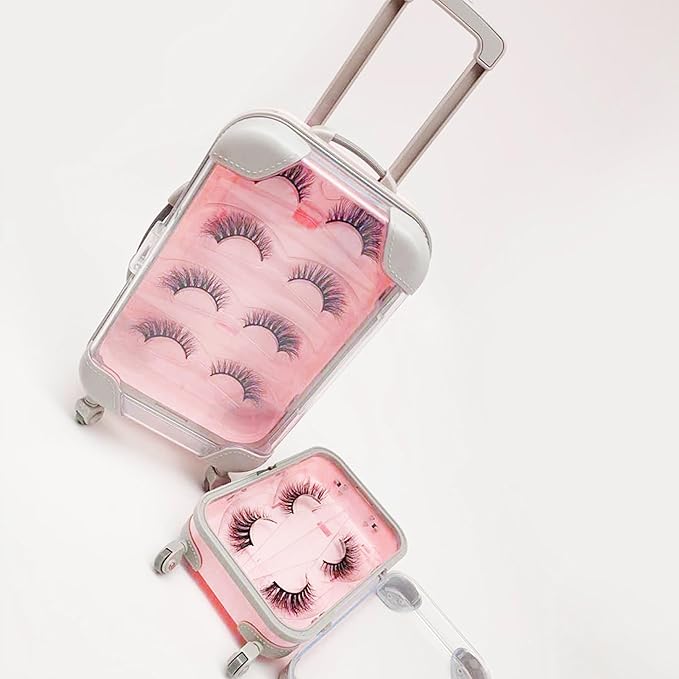 Kiyza False Eyelash Storage Box, Portable Travel Organizer Mini Luggage False Eyelash Tray Makeup Tool (PINK)