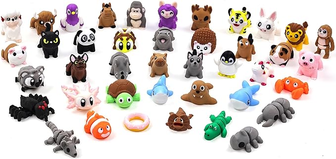 40 PCS 3D Printed Animal Figurines, Articulated Animal Figurines, Fidget Toys, Flexible Car Decor, Party Favor, Gifts for Girls and Boys, Office Desk Pets, Birthday Gifts