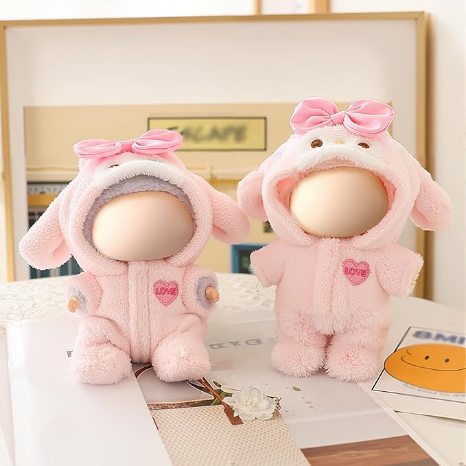 Clothes for LABUBU Doll (NO Doll), Pink Bunny Plush Jumpsuit Accessories for LABUBU 17cm Dolls, Premium Fashion Outfit for LABUBU - Cute Clothes for Dress up Unique Style