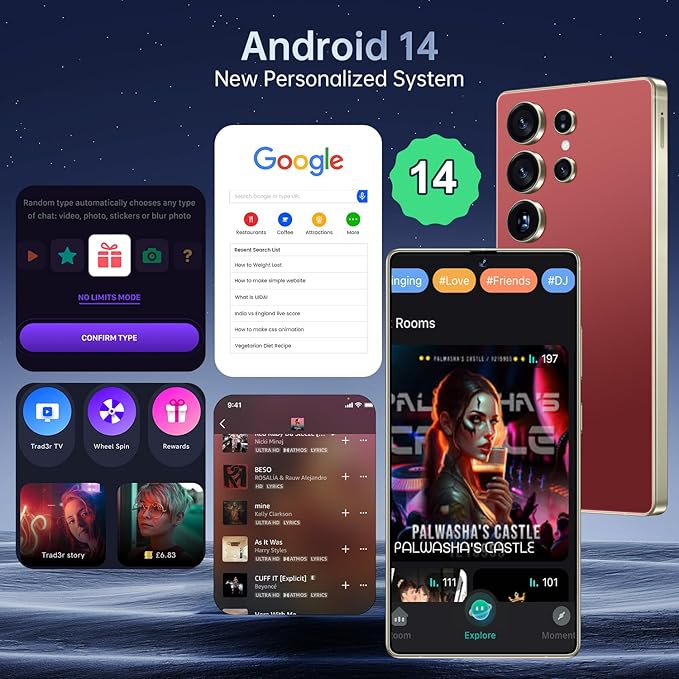BDWJW I25 Ultra Smartphone 16GB+512GB Android 14 Smartphone, 6.99" FHD+ Display, 7000mAh Battery, 108MP+68MP Dual Camera, Built-in Pen Stylus, Fast Performance Large Memory (Wine Red)
