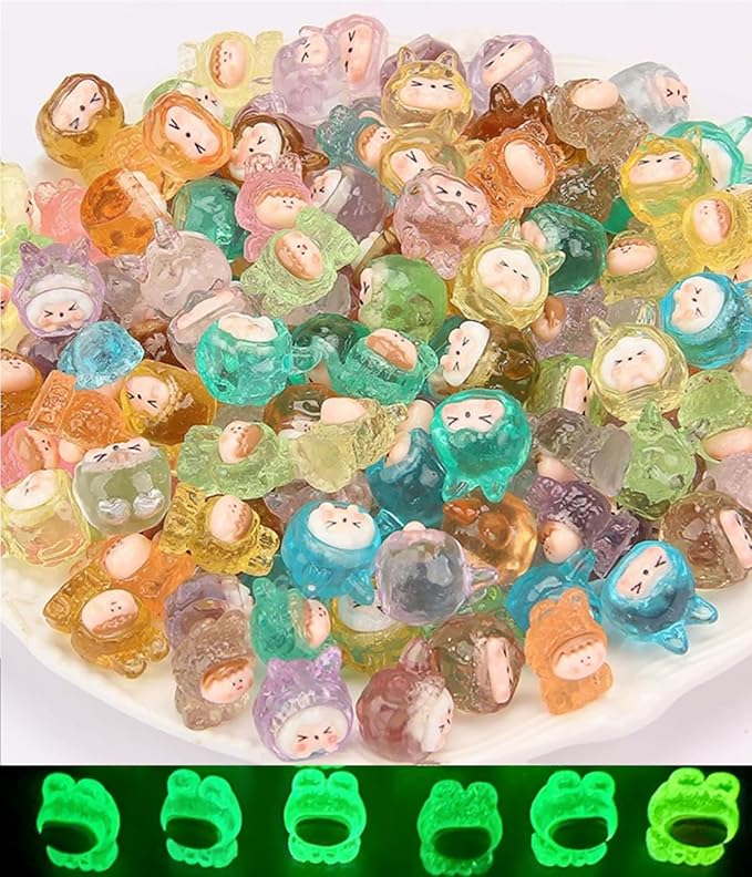 50 Pcs Mini Glow-in-The-Dark Resin Animal Blind Bags, Cute Bunny Mystery Bags Miniatures for Dollhouse Decoration, DIY Crafts, Dollhouse Accessories, Party Gifts, Kids Simulation Play