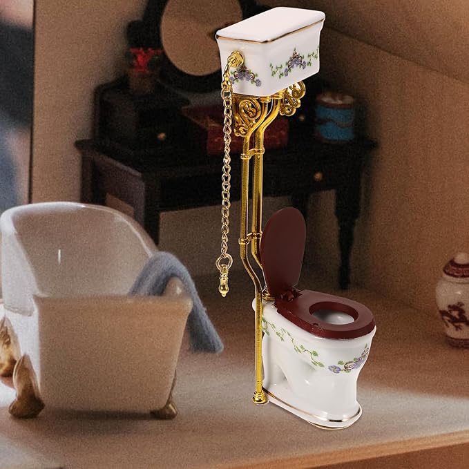 LOGOFUN Doll House Mini Toilets Miniature Ceramics Toilets Models 1:12 Sclae Simulation Ceramics Toilets for Doll House Furniture Accessories