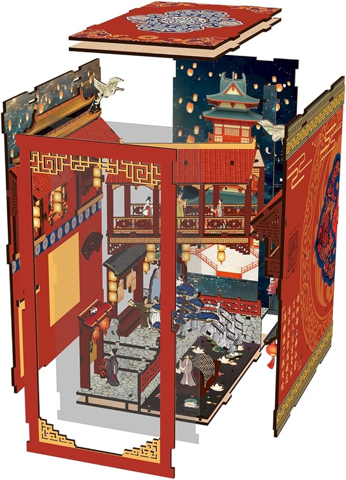 Book Nook Kit - DIY Miniature Dolls House Kit with Furniture and LED Light, 3D Puzzle Wooden Art Bookends, Model Kits for for Adults and Teens (Dream Back to The Tang Dynasty)