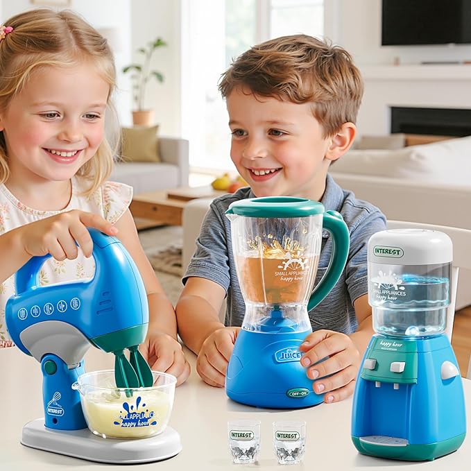 3-in-1 Play Kitchen Appliances Set for Kids, Pretend Play Toys with Blender, Mixers, Water Dispenser, Realistic Sounds & Light, Birthday Gifts for 3-8 Year Old Girl