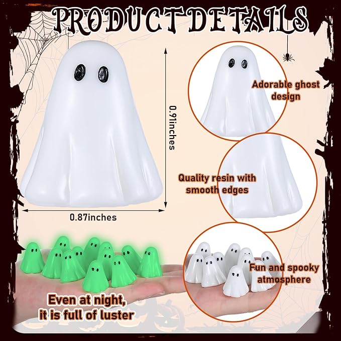 50 Packs Halloween Luminous Ghost Miniature Figurines Mini Resin Ghost Ornaments for Party Favor Spooky Glow in Dark Figurines for Garden Table Home Landscape Decor