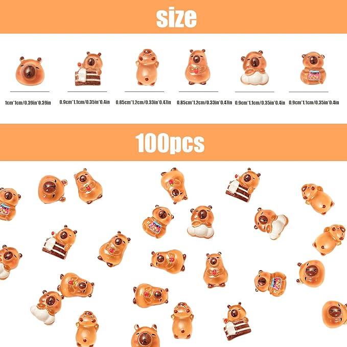 100PCS Mini Capybara Decor for Dollhouse Resin Tiny capybaras for Crafts Micro Miniature Capybara for Fairy Garden Dollhouse Micro Landscaping Decoration