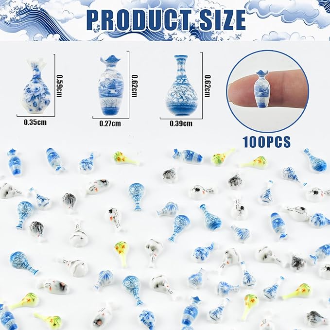 100 Pieces Tiny Vase for Dollhouse Miniatures Resin Things for Crafts Mini Vase for Fairy Garden Micro Landscaping Decoration