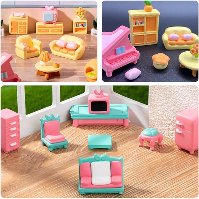 Craftdady 15pcs Furniture Miniature Set Sofa Table Cabinet Mushroom Micro Landscape Dollhouse Cute Figurines for Office Fairy Garden Home Decor Resin Collectibles Set
