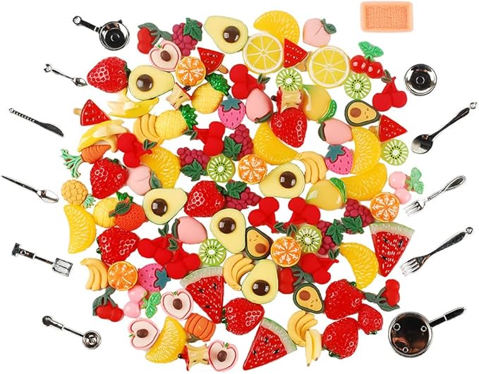 NWFashion 112PCS Miniature Decor Dessert Pastry Toy Food Cake Topper Scrapbooking Shoe Decoration Charms (Fruit)