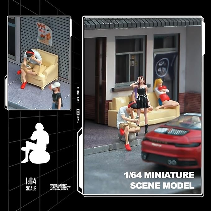 1:64 Scale Boy with Headphones Miniature Figures - Realistic Garage Scene People for Model Car Displays, Diorama Props, and Photography