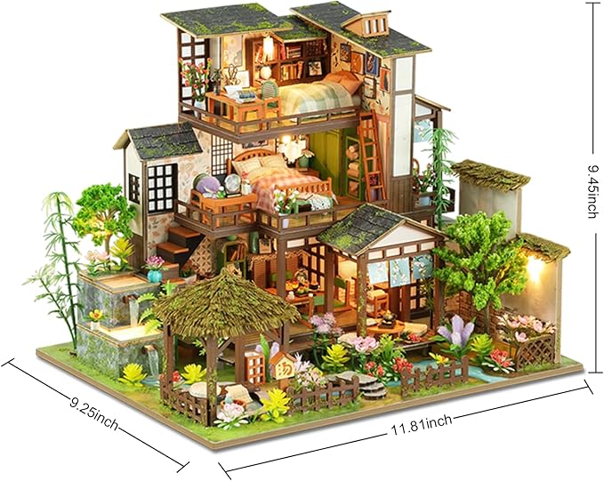 DIY Miniature House Kit - Courtyard Tiny House Kit with LED - Mini House Building Kits for Adults - Miniature Kit, DIY Adult Crafts Unique Gift for Families Friends