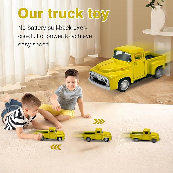 Little Yellow Truck Toy for Toddlers 2 3 4 5 6 7 8 Year Old Boys Girls,1:32 Alloy Toddlers Car Toy Driveable,Car Door Can Open,Toy Trucks for Kids Easter Christmas Birthday Gifts