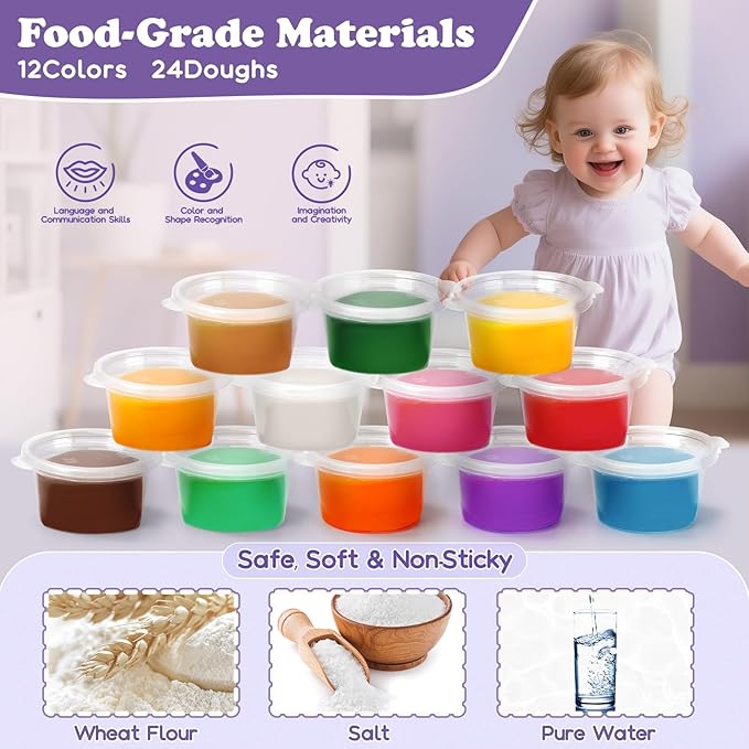 Aprilwolf 60 PCS 3 in 1 Dough Sets for Kids Ages 3-4-8, Art Crafts Dough Tools Kit, Unicorn Hair Stylist, Ice Cream Playset Hamburger Maker Machine, Kitchen Creations Food Play Toys Boys Girls