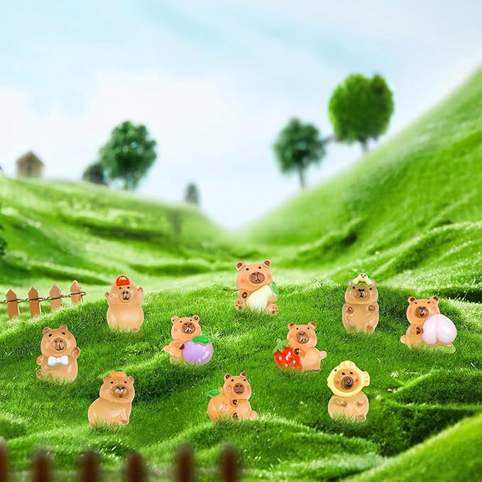 100 Pieces Mini Fruit Capybara for Dollhouse Miniatures Resin Animals for Crafts Mini Capybara for Fairy Garden Micro Landscaping Decoration
