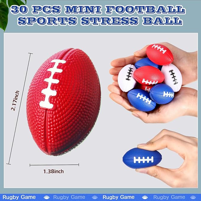Blulu 30 Pack Mini Foam Football 2.17" Mini Football Party Favor Stress Ball Bulk Small Foam Sports Valentines Ball for Birthday Carnival Reward Party Bag Gift Filler(Red, Blue, White)