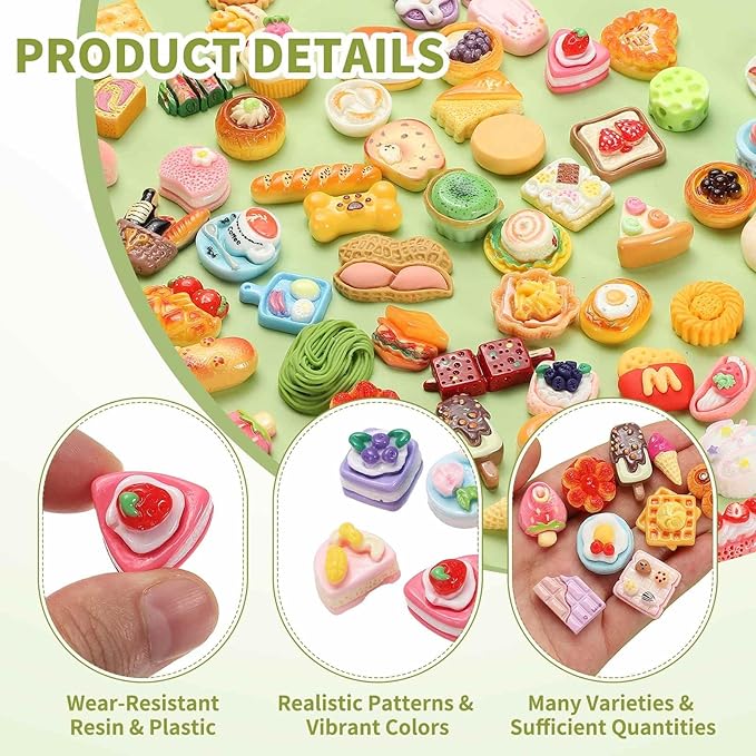 Dollhouse Miniature Food, Cute Mixed Fruit Flower Cake Figures Toy Mini Resin Foods Trinkets for Pretend Play Kitchen Cooking Game & Doll House Decor (Mixing Colors, 20pcs)