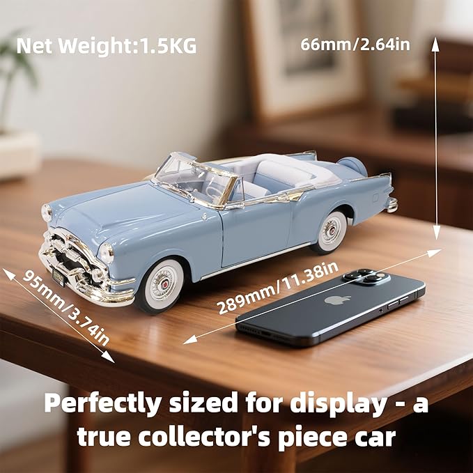 1953 Packard Blue 1/18 Scale Die-Cast Metal Model Alloy Cars with Display Case, with Opening Doors, for Kids Men and Teens Dad 14+ Year