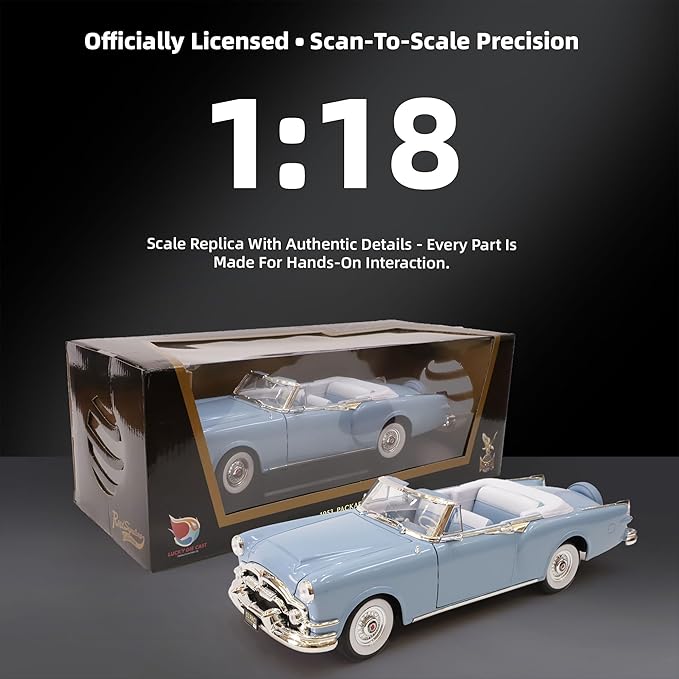 1953 Packard Blue 1/18 Scale Die-Cast Metal Model Alloy Cars with Display Case, with Opening Doors, for Kids Men and Teens Dad 14+ Year