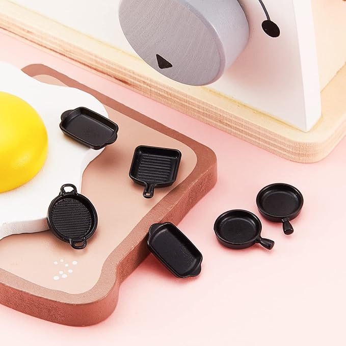 Skylety 8 Pcs Dollhouse Kitchen Accessories Dollhouse Metal Miniature Pots and Pans Mini Kitchen Stovetop Cookware Christmas Role Play Party Decoration Supplies