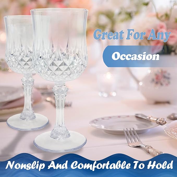 Veiuwa 12 PCS Plastic Wine Glasses Clear,Reusable Plastic Wine Glasses,White Goblet Glass,Durable and Sturdy Cups Can Be Used for Various Parties Such as Weddings!
