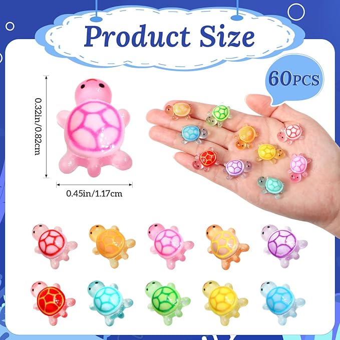 60 PCS Mini Resin Turtles, Luminous Miniature Turtle Figurines, Tiny Sea Turtle Animals Glow in The Dark for Dollhouse, Aquarium, Party Fillers, Cake Decorations, Fairy Garden Landscape
