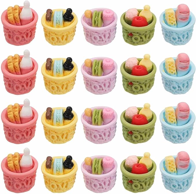 Dollhouse Miniature Food, Cute Mixed Colorful Ice Cream Cups Figures Toys Mini Resin Foods Trinkets for Pretend Play Kitchen Cooking Game & Doll House Decor (Mixing Colors, 20pcs)
