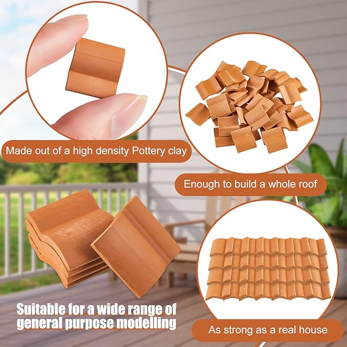 Charniol Miniature Roof Tiles Model Building Set Dollhouse Shingles Clay Roof Tiles for Model Fake Landscape Accessories for Crafts Project Shed DIY Kitchen Garden Diorama Roofing