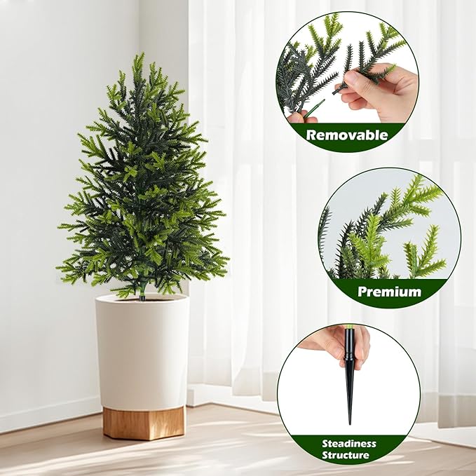 17inch Small Christmas Tree, Artificial Plastic Christmas Trees with Spikes for Christmas Home Indoor Outdoor Decoration, 2pcs