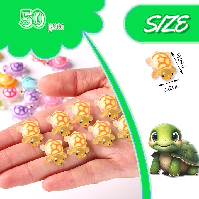 50pcs Luminous Mini Resin Turtles, Resin Animals, Mini Turtles, Marine Craft Decoration, Suitable for Decoration of Gardens, Parties, Miniature Landscapes (Orange)