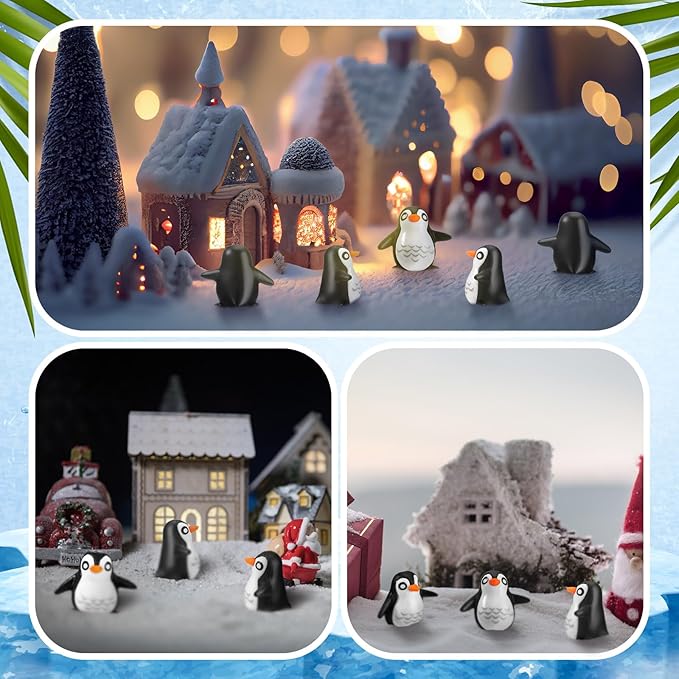 120 Pcs Miniature Penguin Figurines Resin Penguin Figures Bulk 0.87'' Cake Topper Mini Toys Animal for Fairy Garden Micro Landscape Winter Christmas Scene Decor Party Supplies