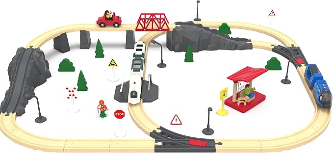 Battery Powered Train Set for Railway System, Electric Train Toys for Wooden Tracks, 3Pcs Motorized Locomotive Trains for Toddlers Compatible with Thomas & Friends, Brio, Chuggington