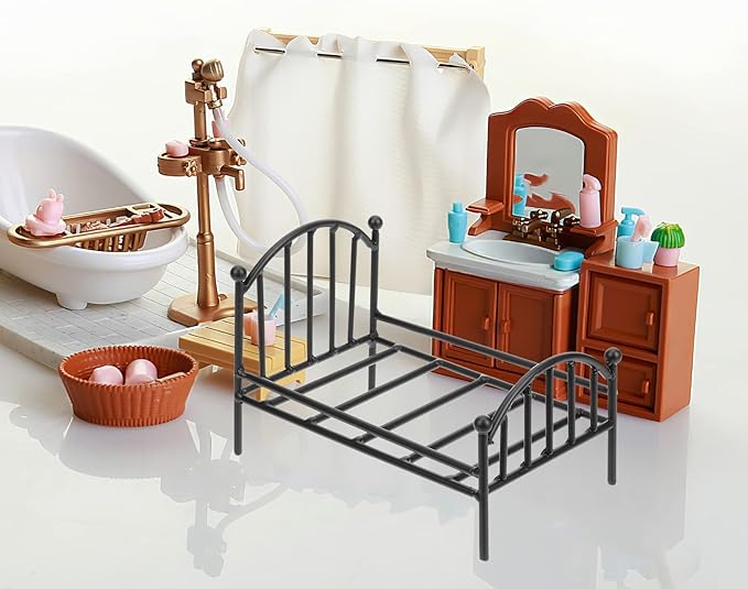 Miniature Metal Bed Frame, Mini Single Doll Bed Model, Dollhouse Furniture Flower Pot Stand for Photo Props, Dollhouse Bedroom Accessories